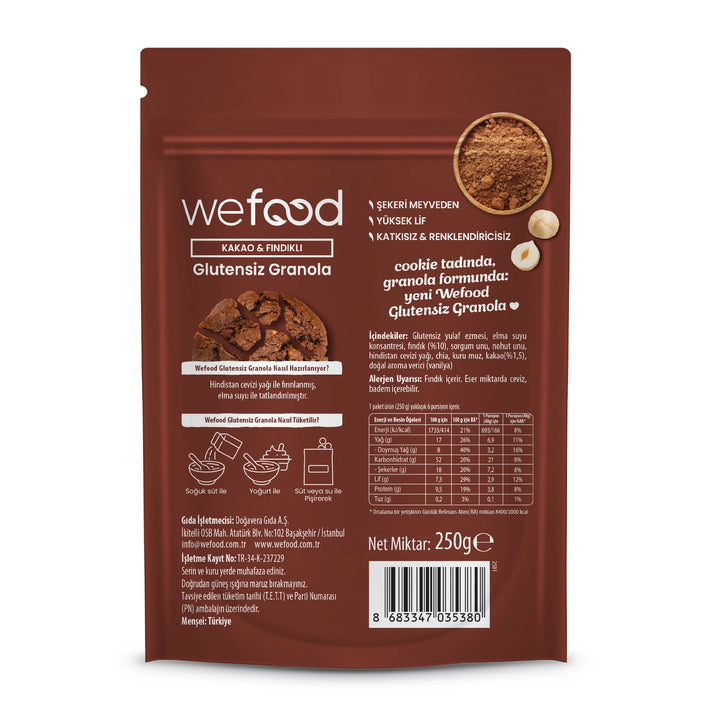 Wefood Glutensiz Granola Kakao & Fındıklı 250 gr 3'lü