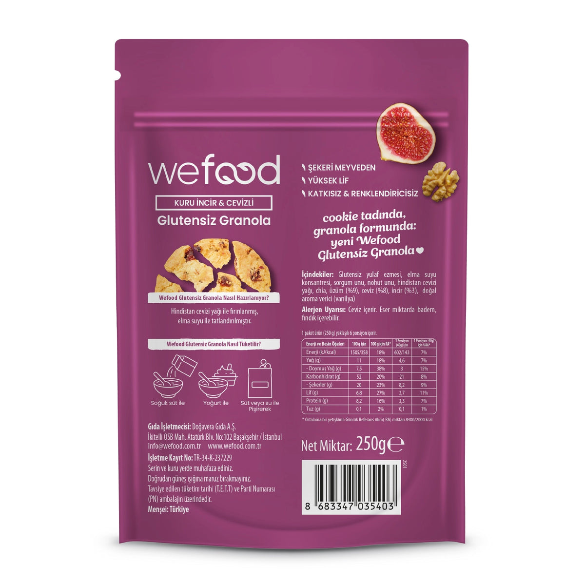 Wefood Glutensiz Granola Kuru İncir & Cevizli 250 gr 3'lü