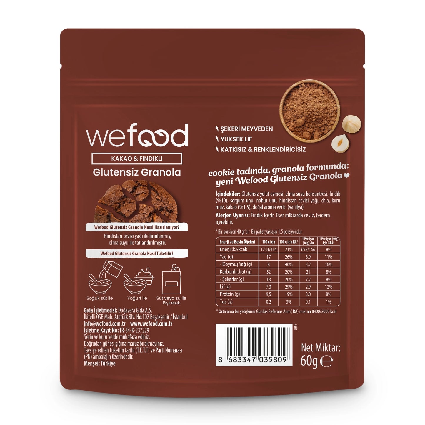 Wefood Glutensiz Granola Bites Kakao & Fındıklı 60 gr