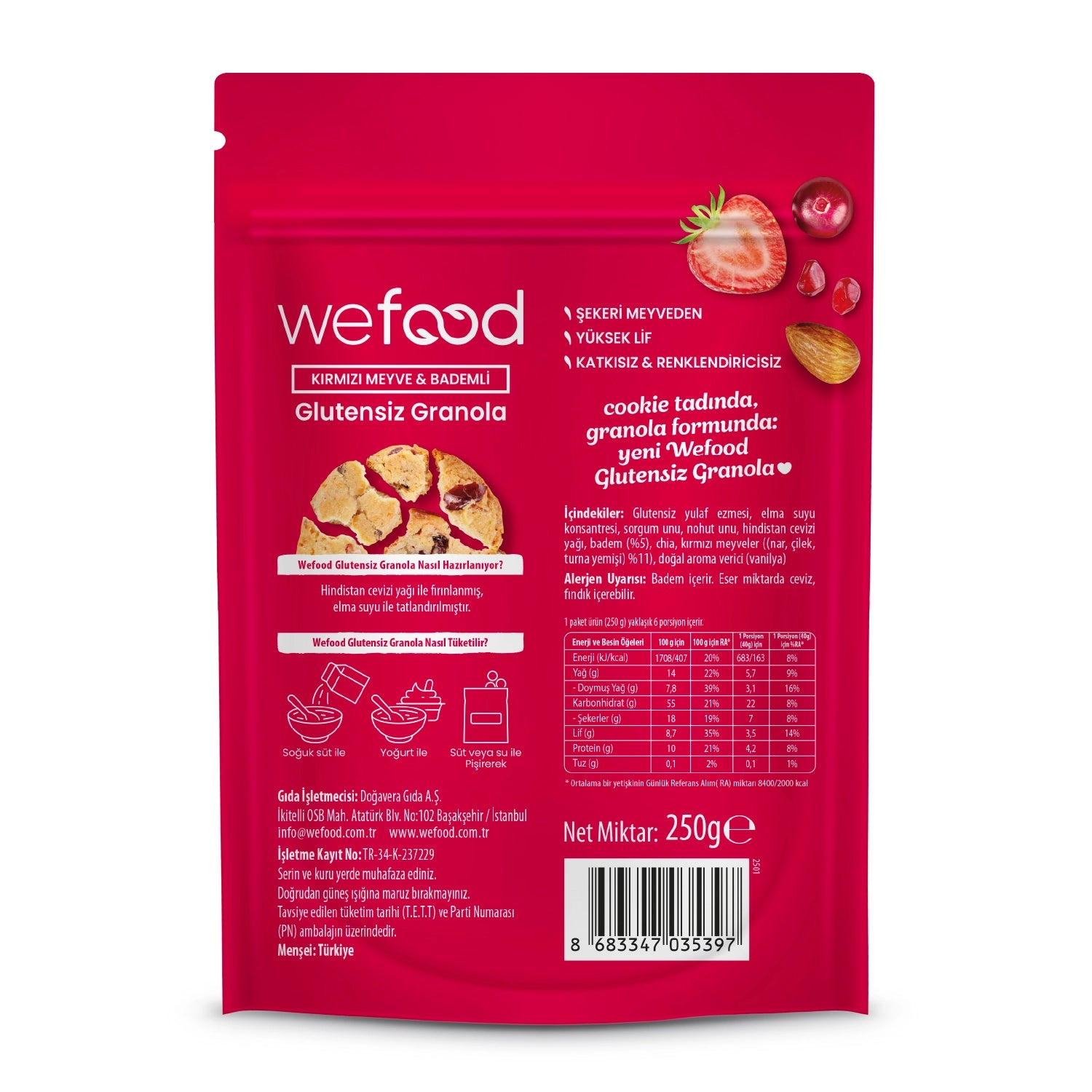 Wefood Glutensiz Granola Kırmızı Meyve & Bademli 250 gr