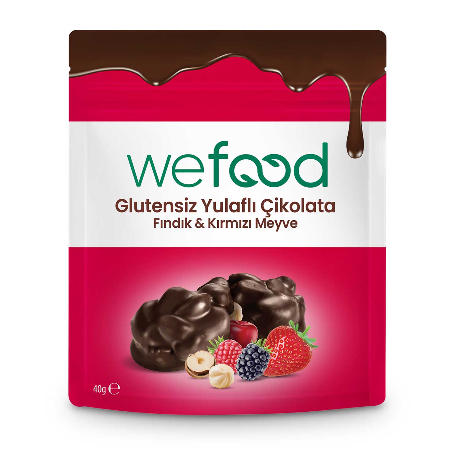 Wefood Glutensiz Yulaflı Çikolata Fındıklı & Kırmızı Meyveli 40 gr 5'li