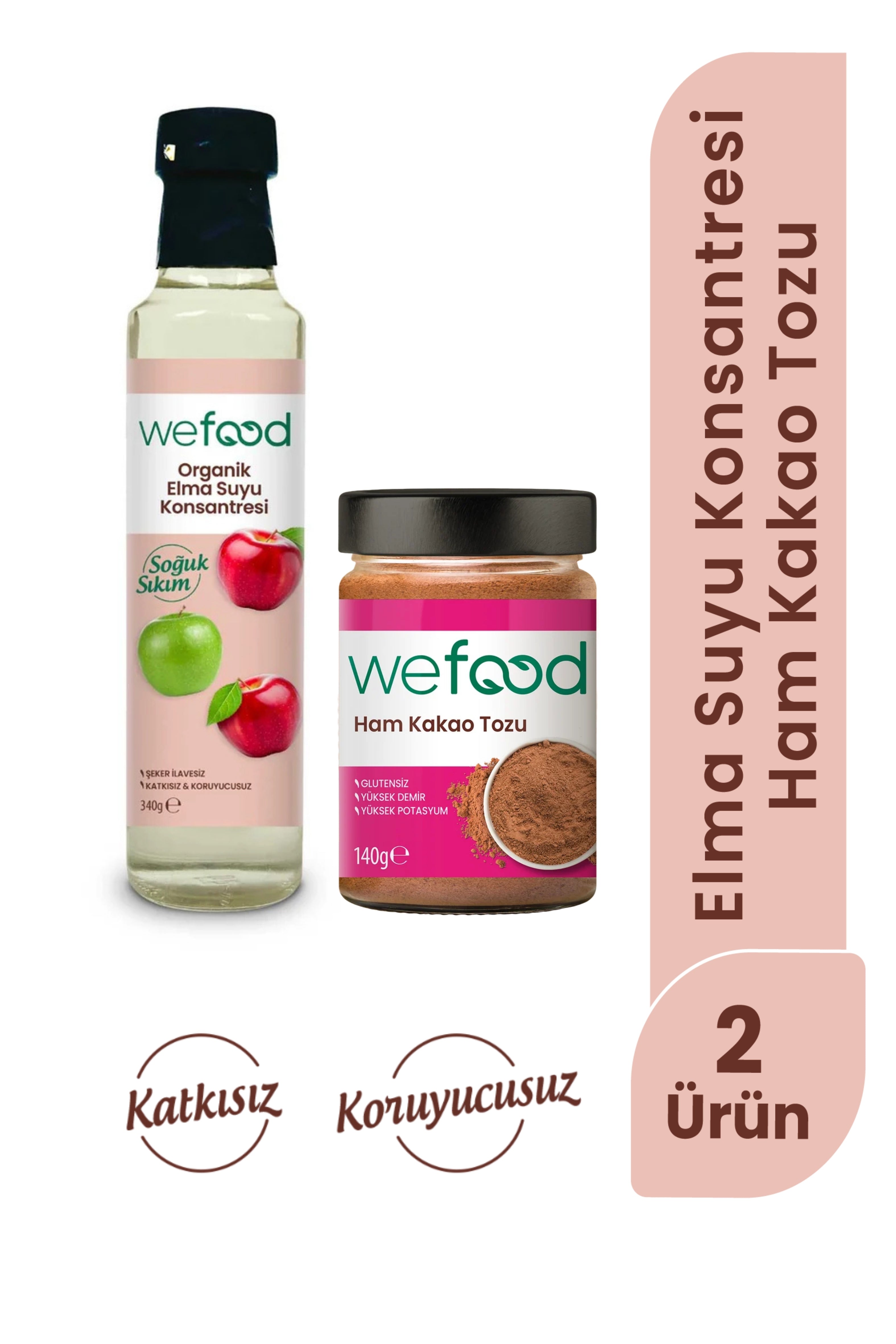 Wefood Ham Kakao Tozu 140 gr + Wefood Organik Elma Suyu Konsantresi 340 gr