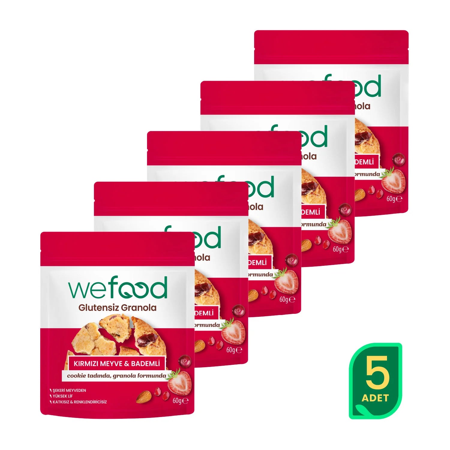 Glutensiz Granola Kırmızı Meyve & Bademli 60 gr 5'li
