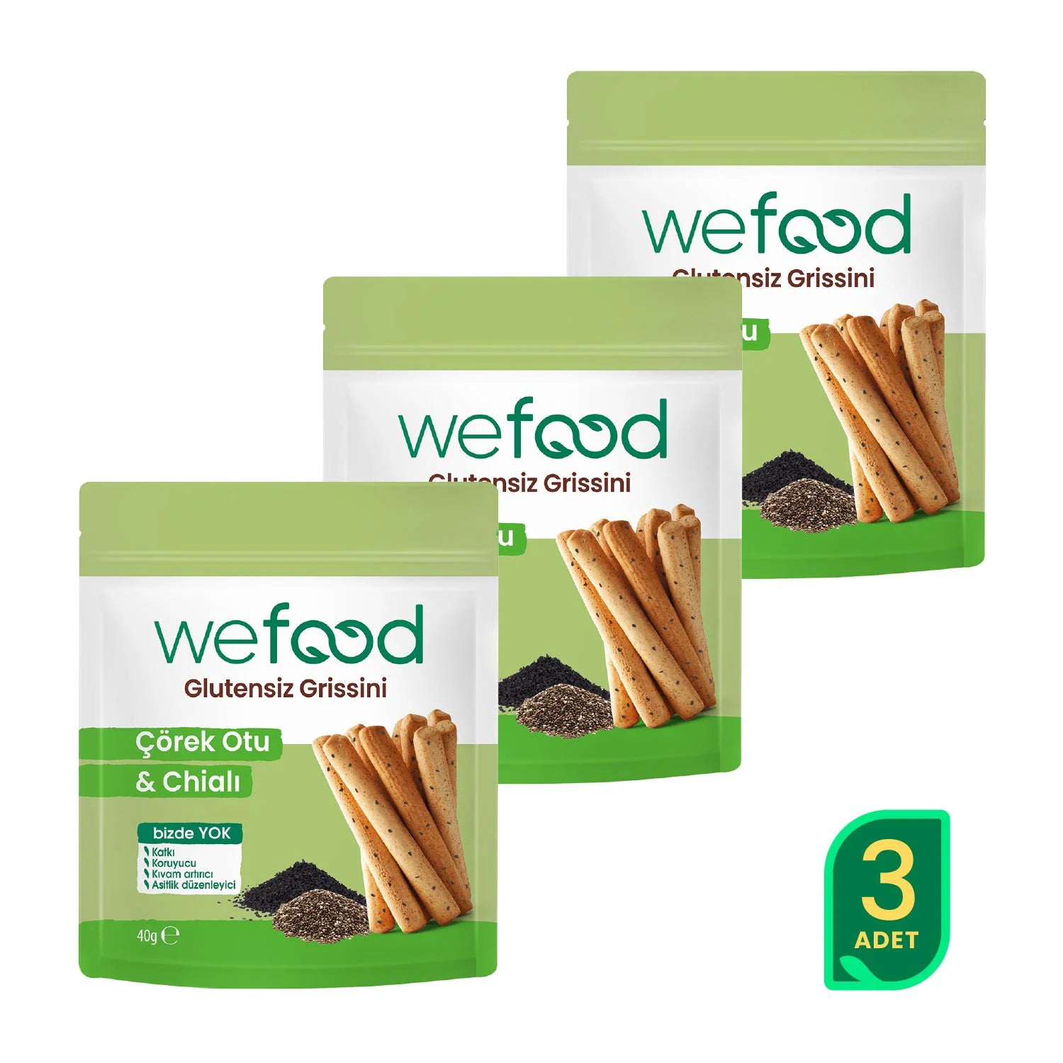 Wefood Glutensiz Grissini Çörekotu & Chia 40 g 3'lü