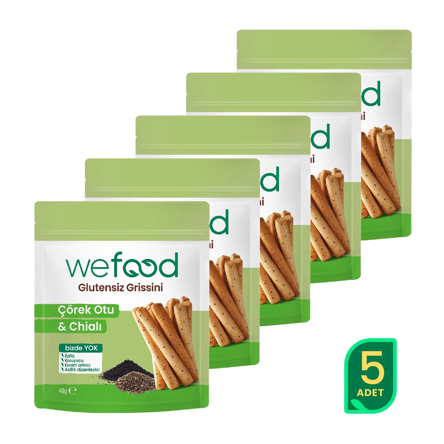 Wefood Glutensiz Grissini Çörekotu & Chia 40 g 5'li