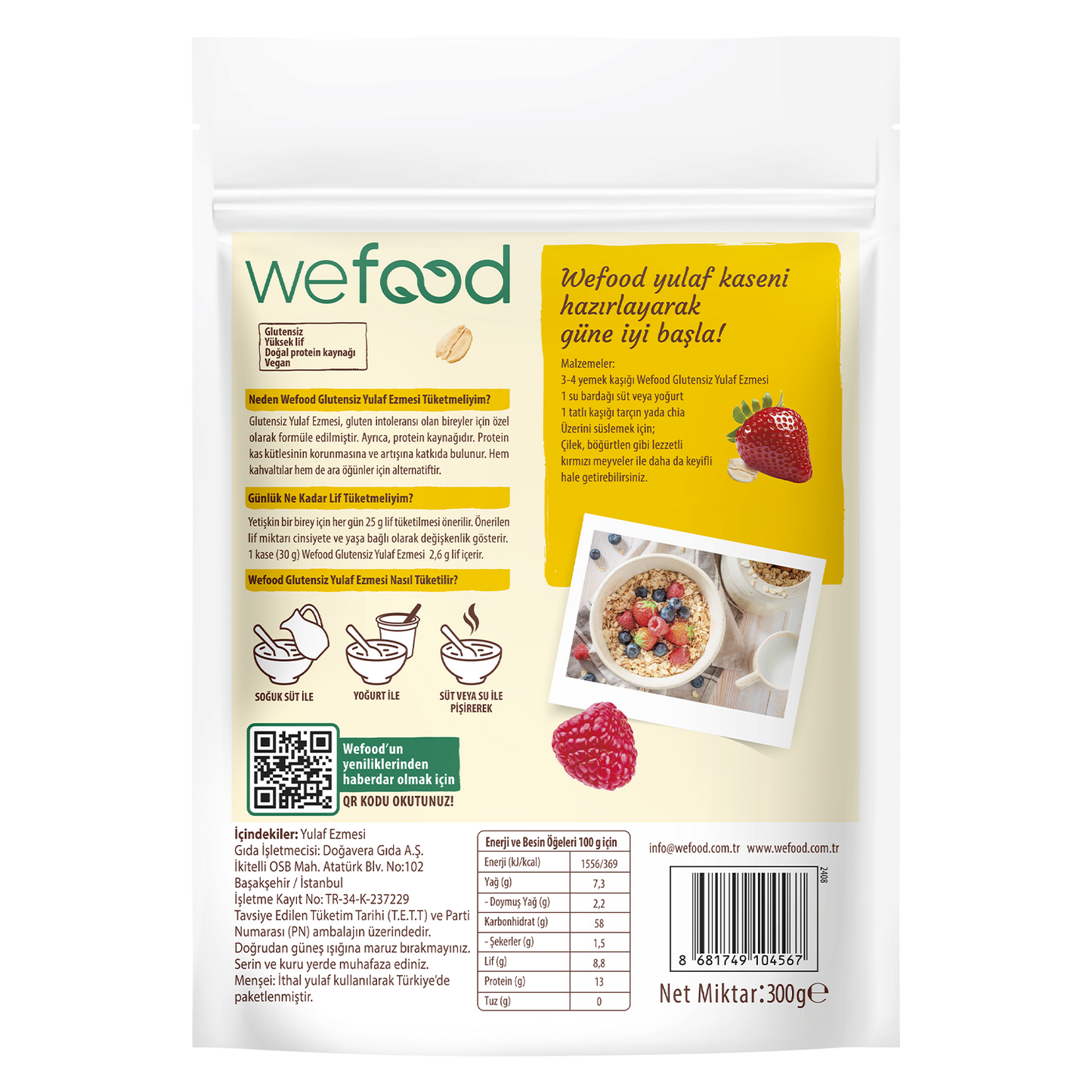 Wefood Glutensiz Yulaf Ezmesi 300 gr