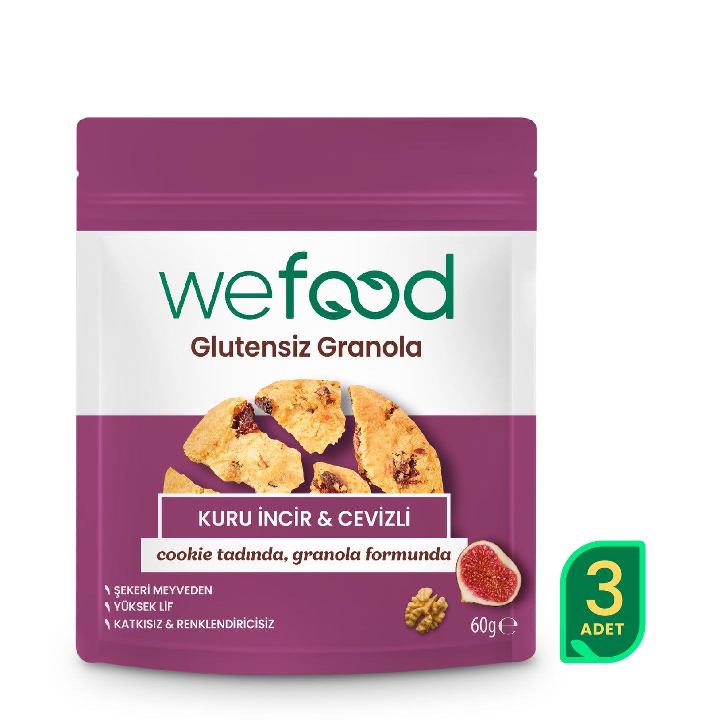 Wefood Glutensiz Granola Bites Kuru İncir & Cevizli 60 gr 3'lü