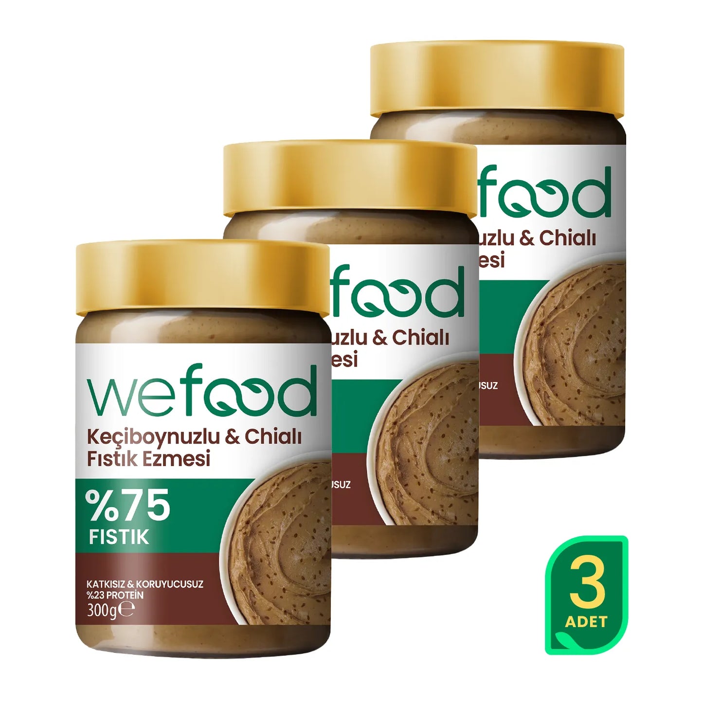 Wefood Keçiboynuzlu & Chialı Fıstık Ezmesi 300 g 3'lü