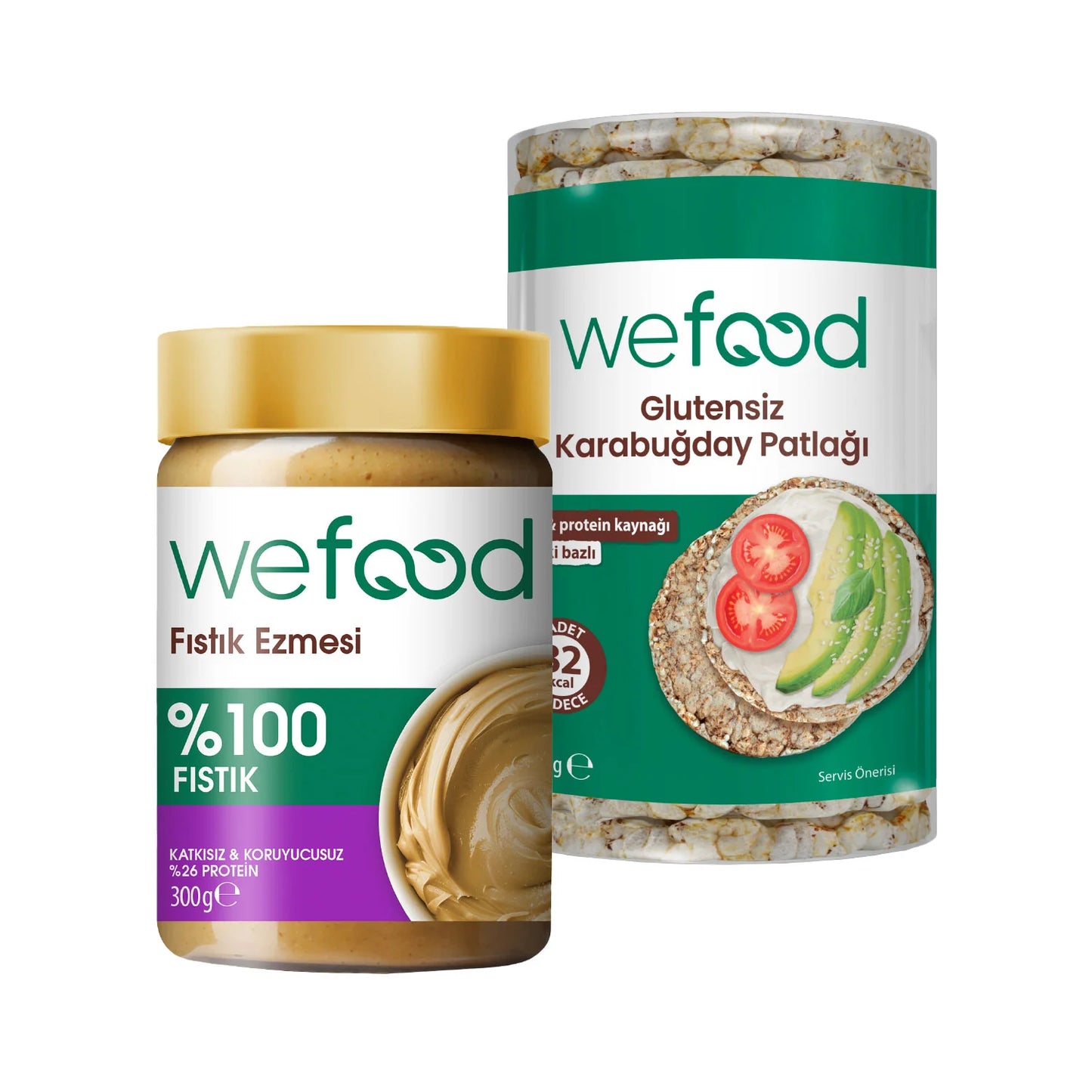 Wefood Karabuğday Patlağı 100 gr + Wefood Şekersiz Sade %100 Fıstık Ezmesi 300 gr (Fıstık Parçacıklı)
