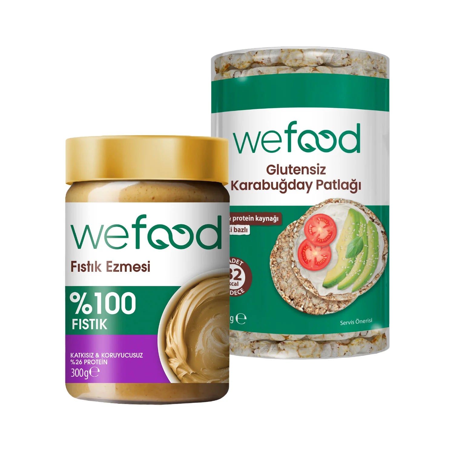 Wefood Karabuğday Patlağı 100 gr + Wefood Şekersiz Sade %100 Fıstık Ezmesi 300 gr (Fıstık Parçacıklı)