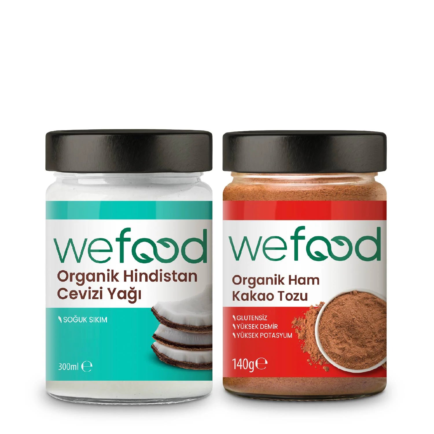 Wefood Organik Hindistan Cevizi Yağı 300 ml + Organik Ham Kakao Tozu 140 gr