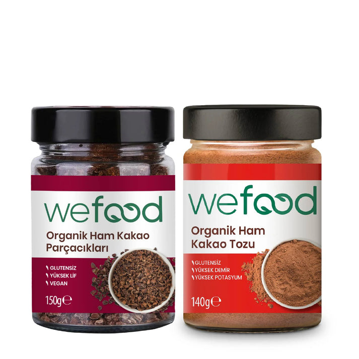 Wefood Organik Ham Kakao Tozu 140 gr + Organik Ham Kakao Parçacıkları 150 gr