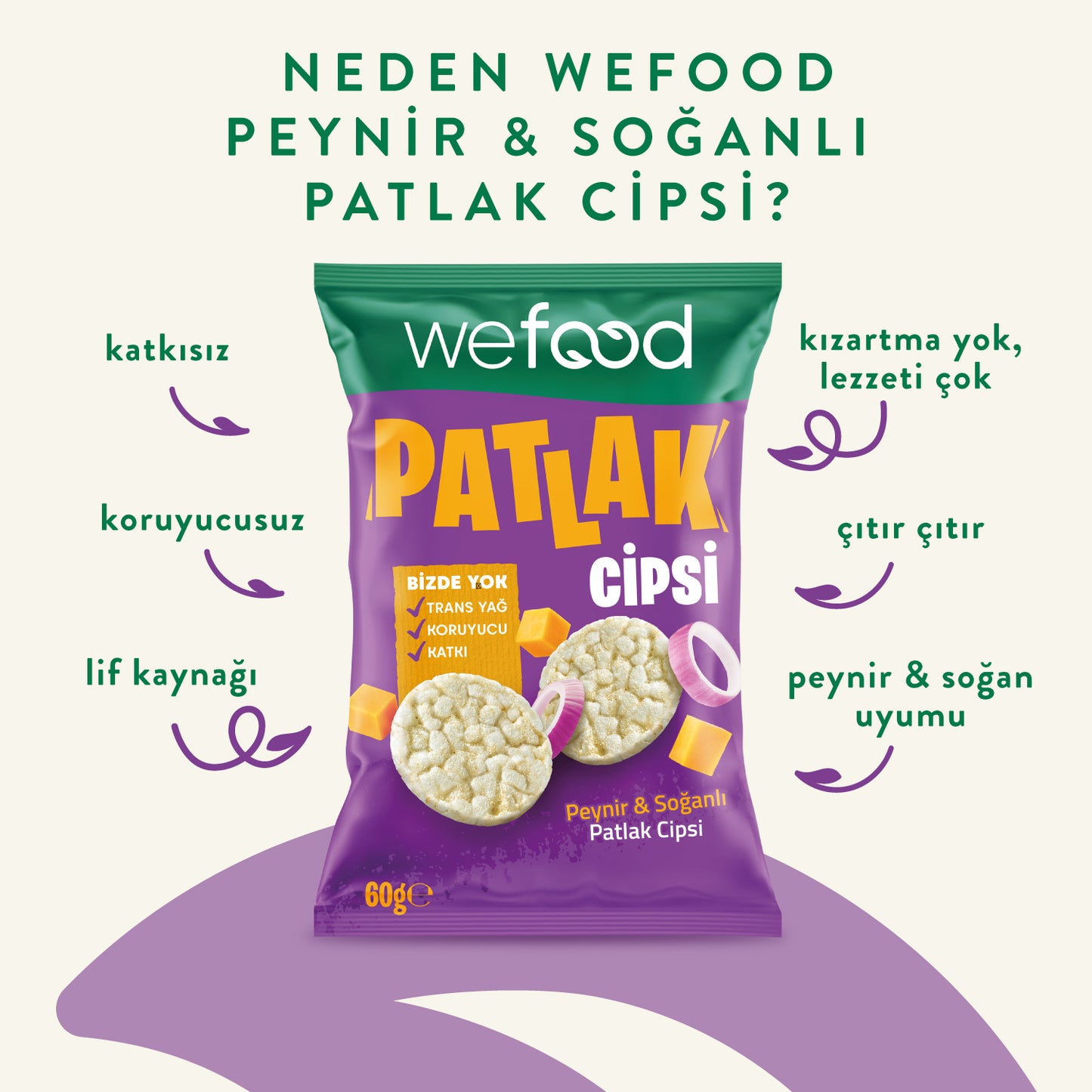 Wefood Peynir & Soğanlı Patlak Cipsi 60 g 15'li