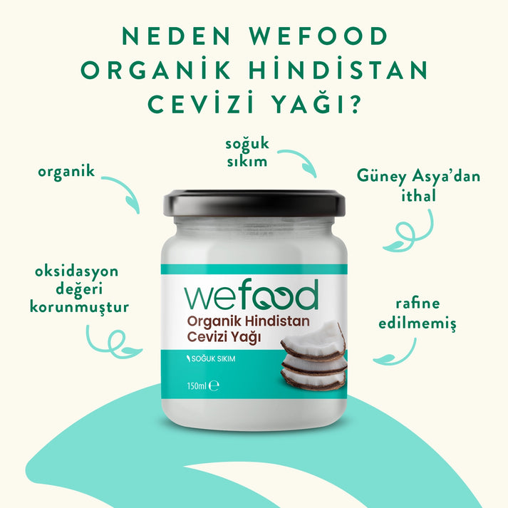 Wefood Organik Hindistan Cevizi Yağı 150 ml 2'li(Organik Sertifikalı, Soğuk Sıkım)