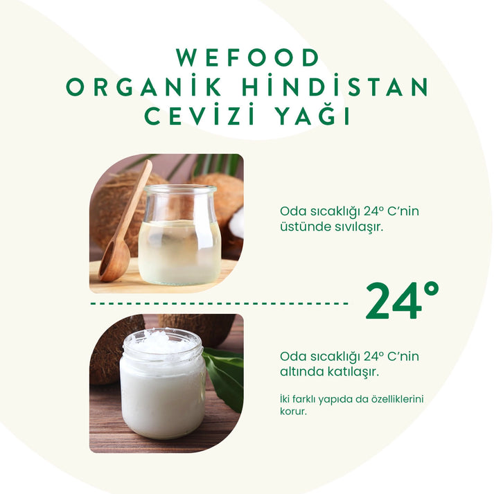 Wefood Organik Hindistan Cevizi Yağı 300 ml 2'li (Organik Sertifikalı, Soğuk Sıkım)