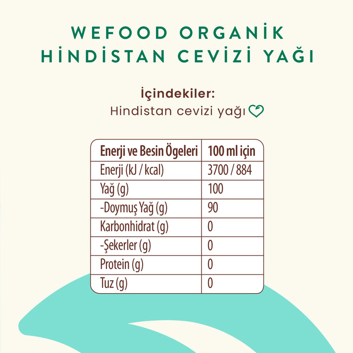 Wefood Organik Hindistan Cevizi Yağı 150 ml 2'li(Organik Sertifikalı, Soğuk Sıkım)