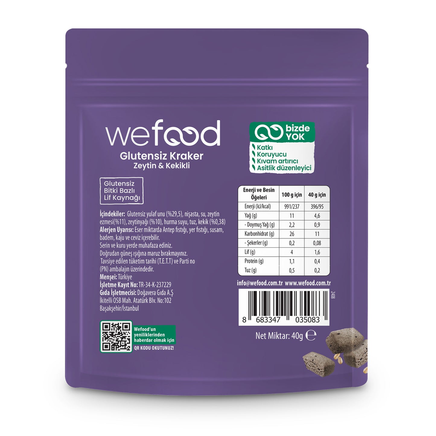 Wefood Glutensiz Zeytinli & Kekikli Kraker 40 g 3'lü