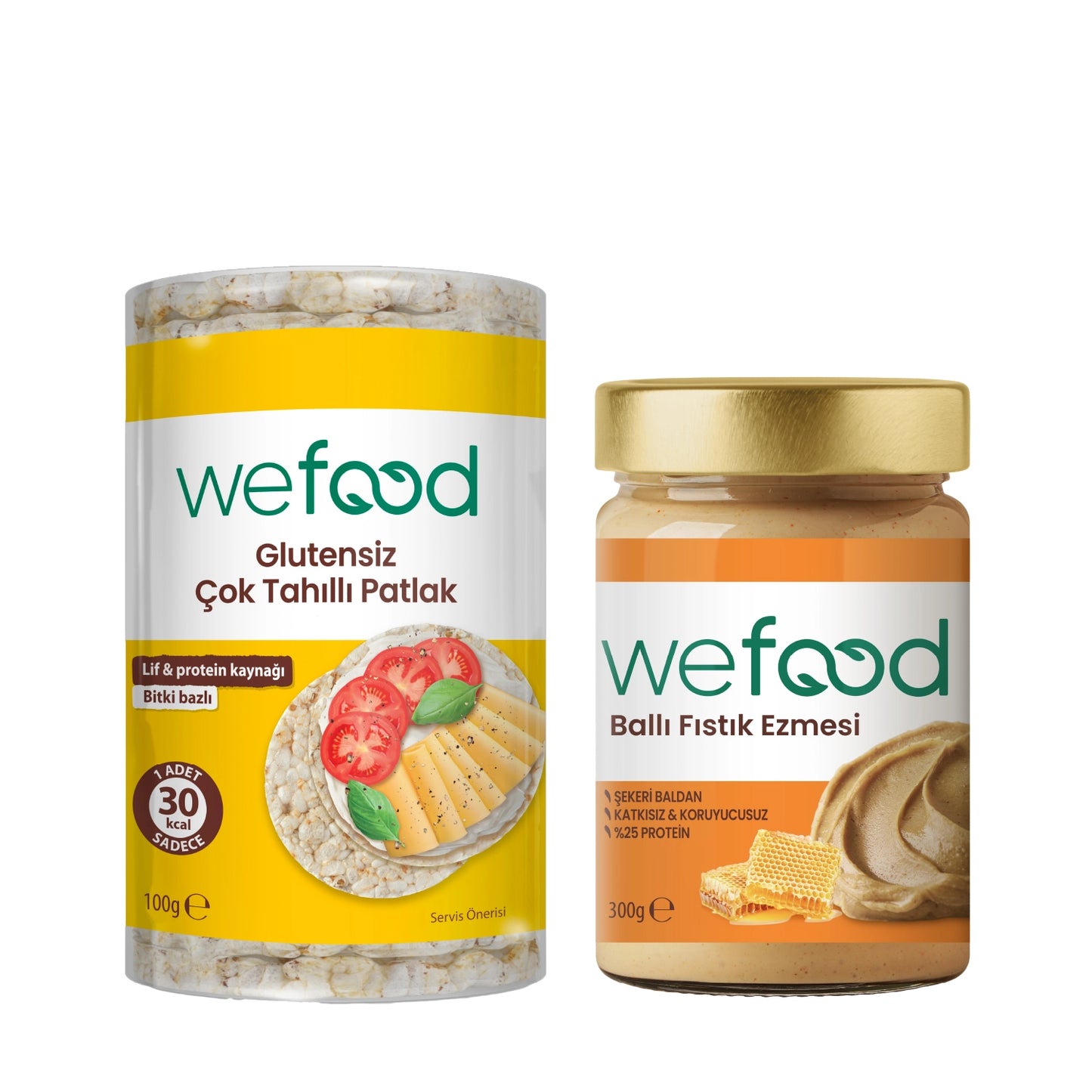 Wefood Ham Ballı Fıstık Ezmesi 300 gr + Wefood Glutensiz Çok Tahıllı Patlak 100 gr