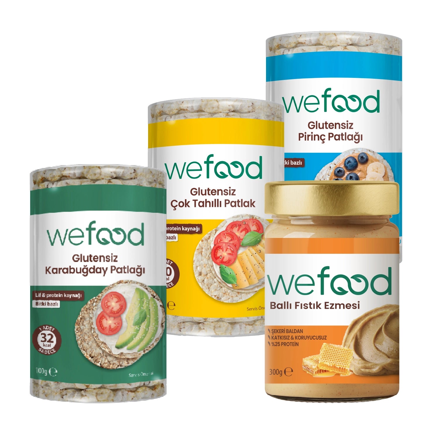 Wefood Şekersiz Ham Ballı Fıstık Ezmesi 300 gr + Wefood  Patlak Deneme Paketi