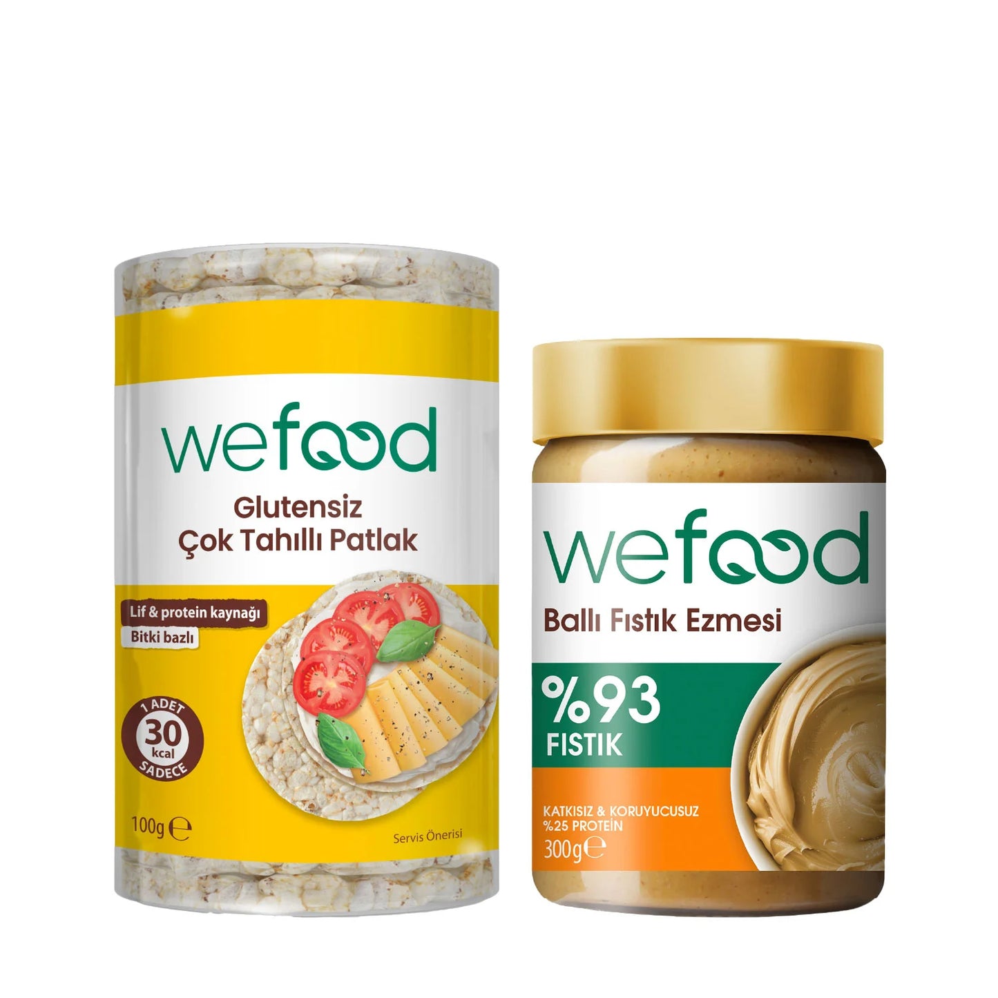 Wefood Ham Ballı Fıstık Ezmesi 300 gr + Wefood Glutensiz Çok Tahıllı Patlak 100 gr