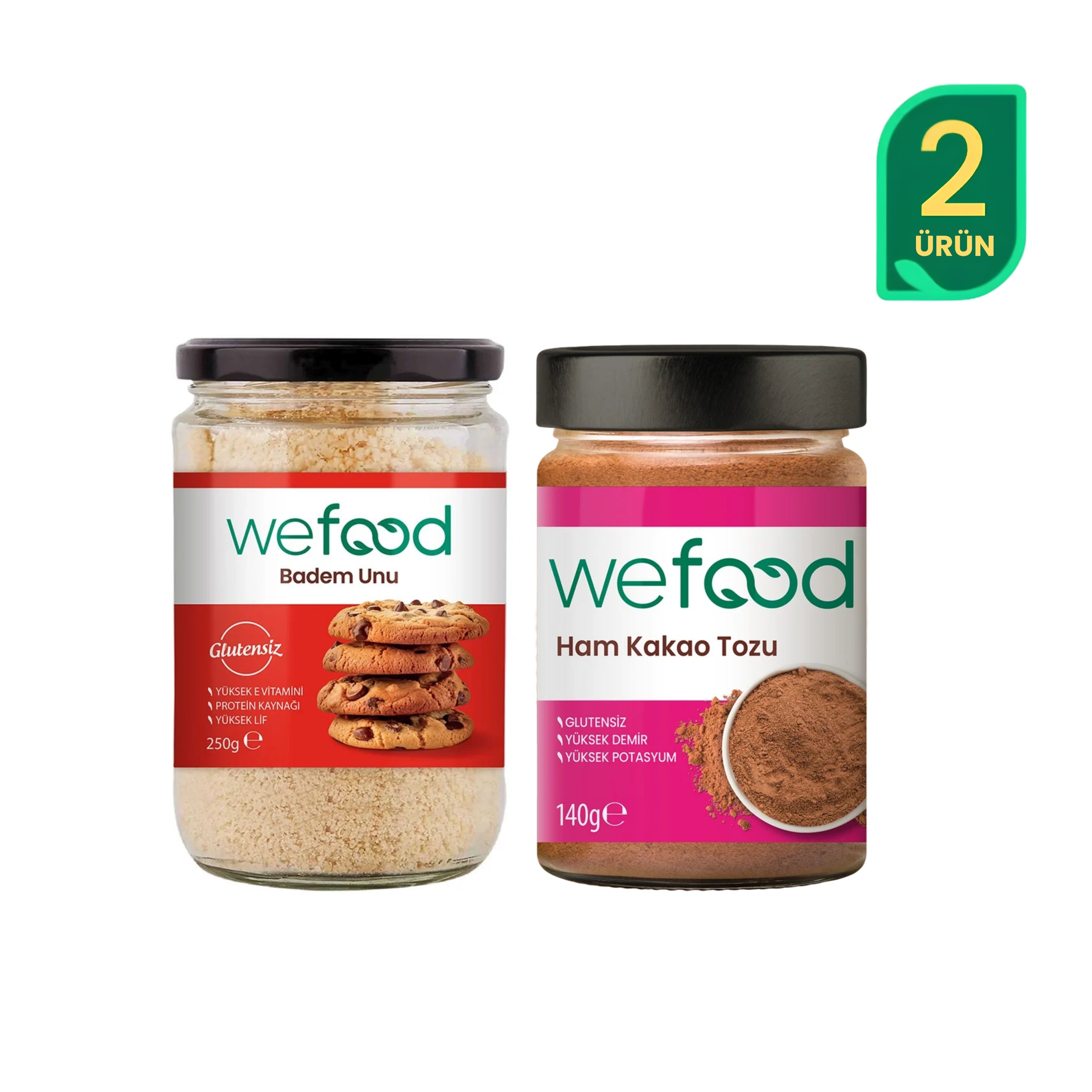 Wefood Ham Kakao Tozu 140 gr +Wefood Glutensiz Badem Unu 250 gr