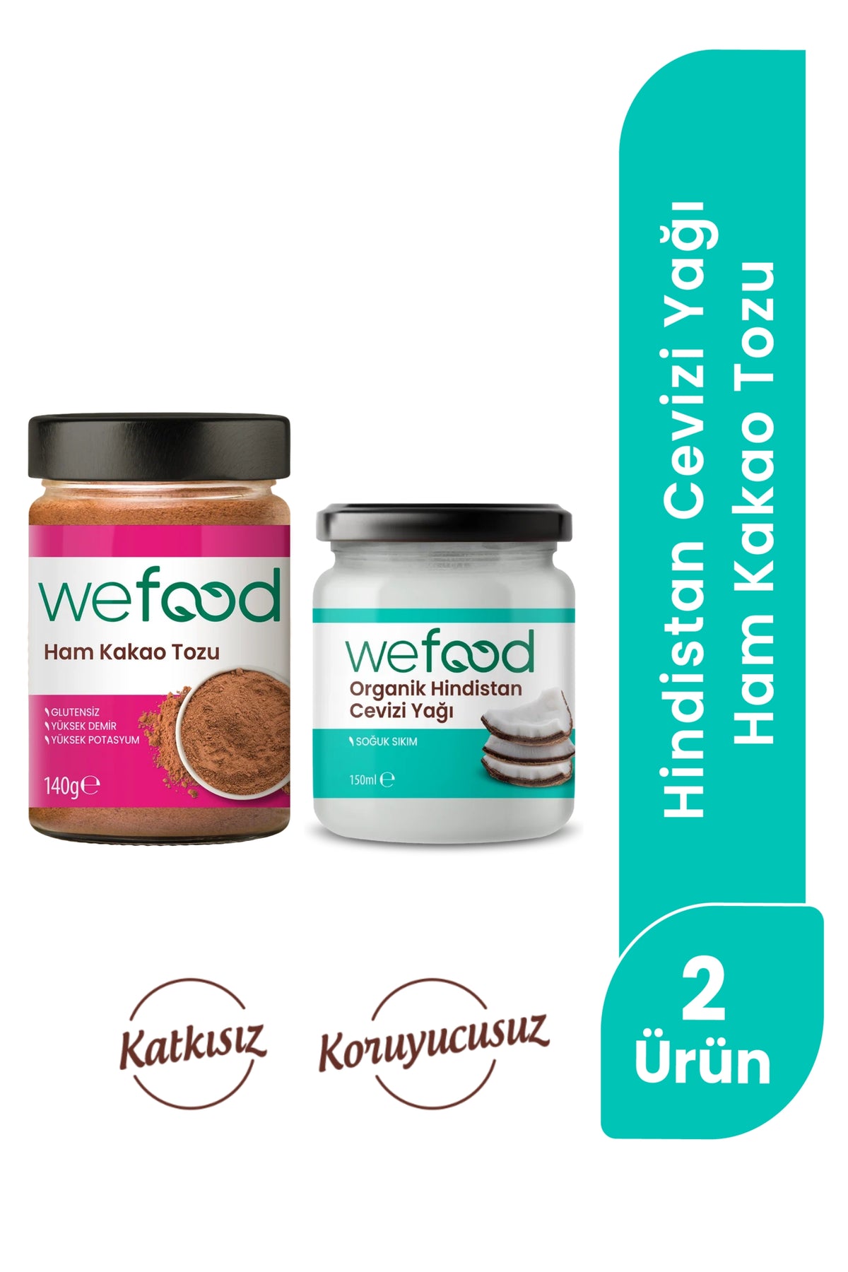 Wefood  Organik Hindistan Cevizi Yağı 150  ml + Wefood Ham Kakao Tozu 140 gr