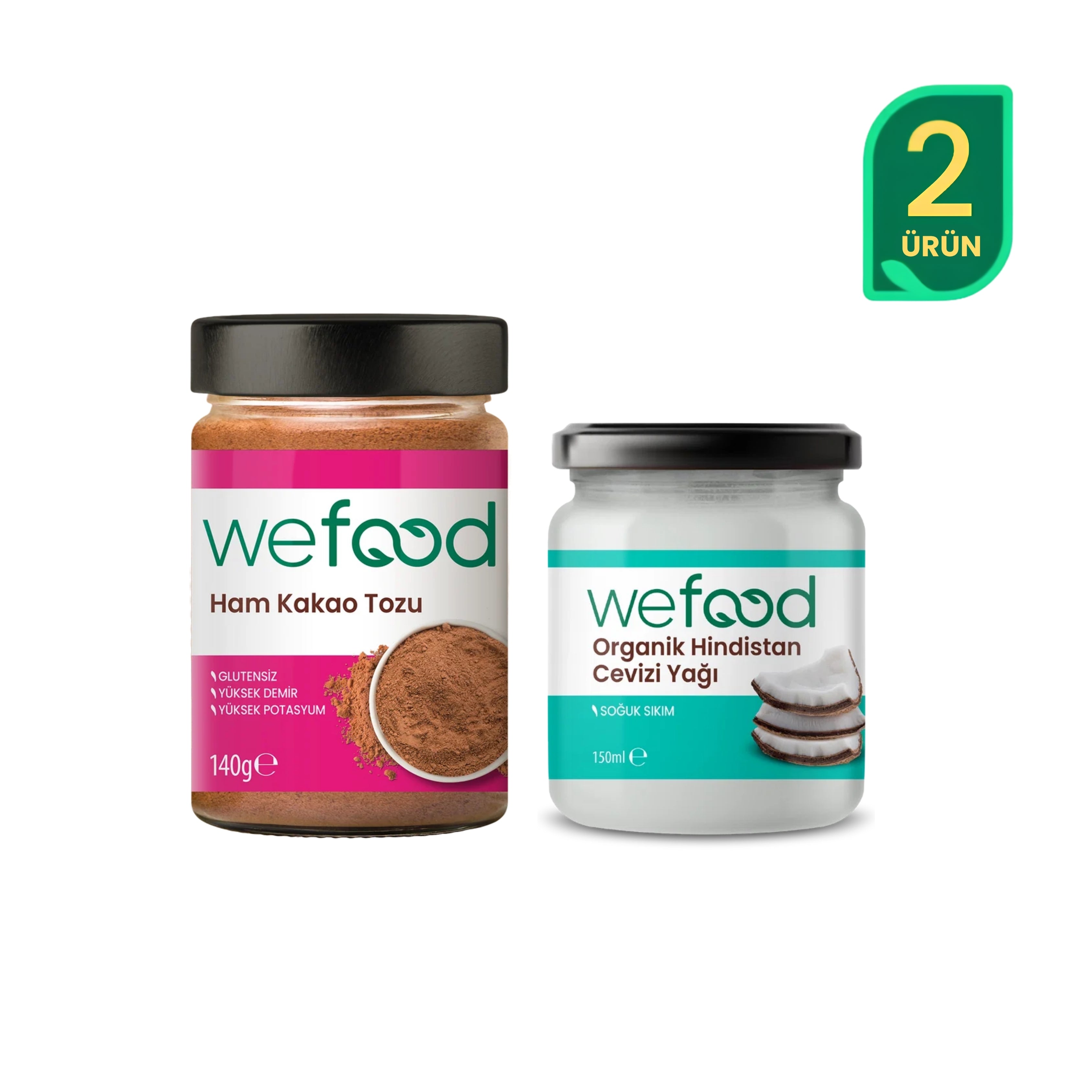 Wefood  Organik Hindistan Cevizi Yağı 150  ml + Wefood Ham Kakao Tozu 140 gr
