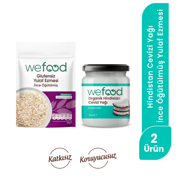 Wefood Organik Hindistan Cevizi Yağı 150 ml + Wefood Glutensiz İnce Öğütülmüş Yulaf Ezmesi 300 gr