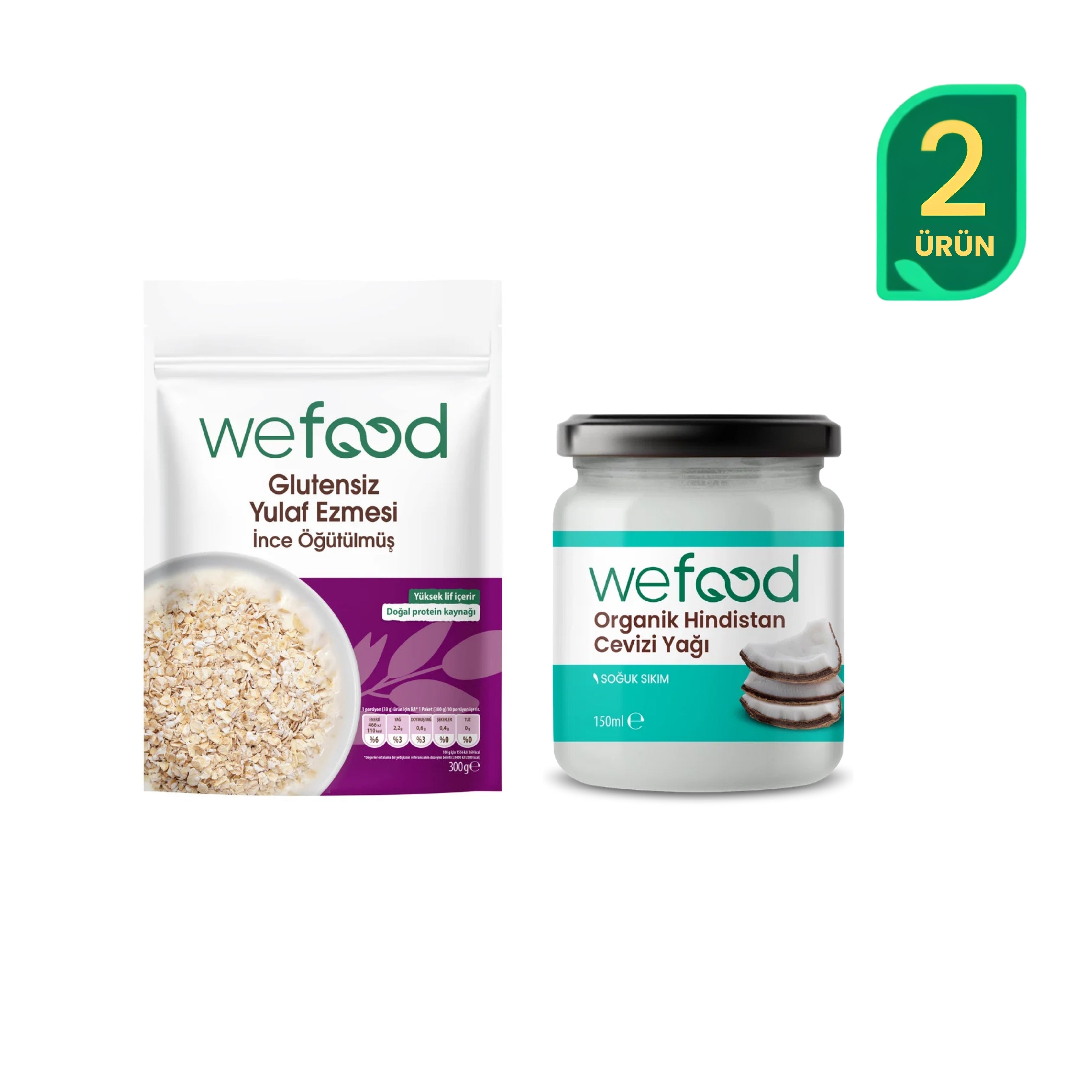 Wefood Organik Hindistan Cevizi Yağı 150 ml + Wefood Glutensiz İnce Öğütülmüş Yulaf Ezmesi 300 gr