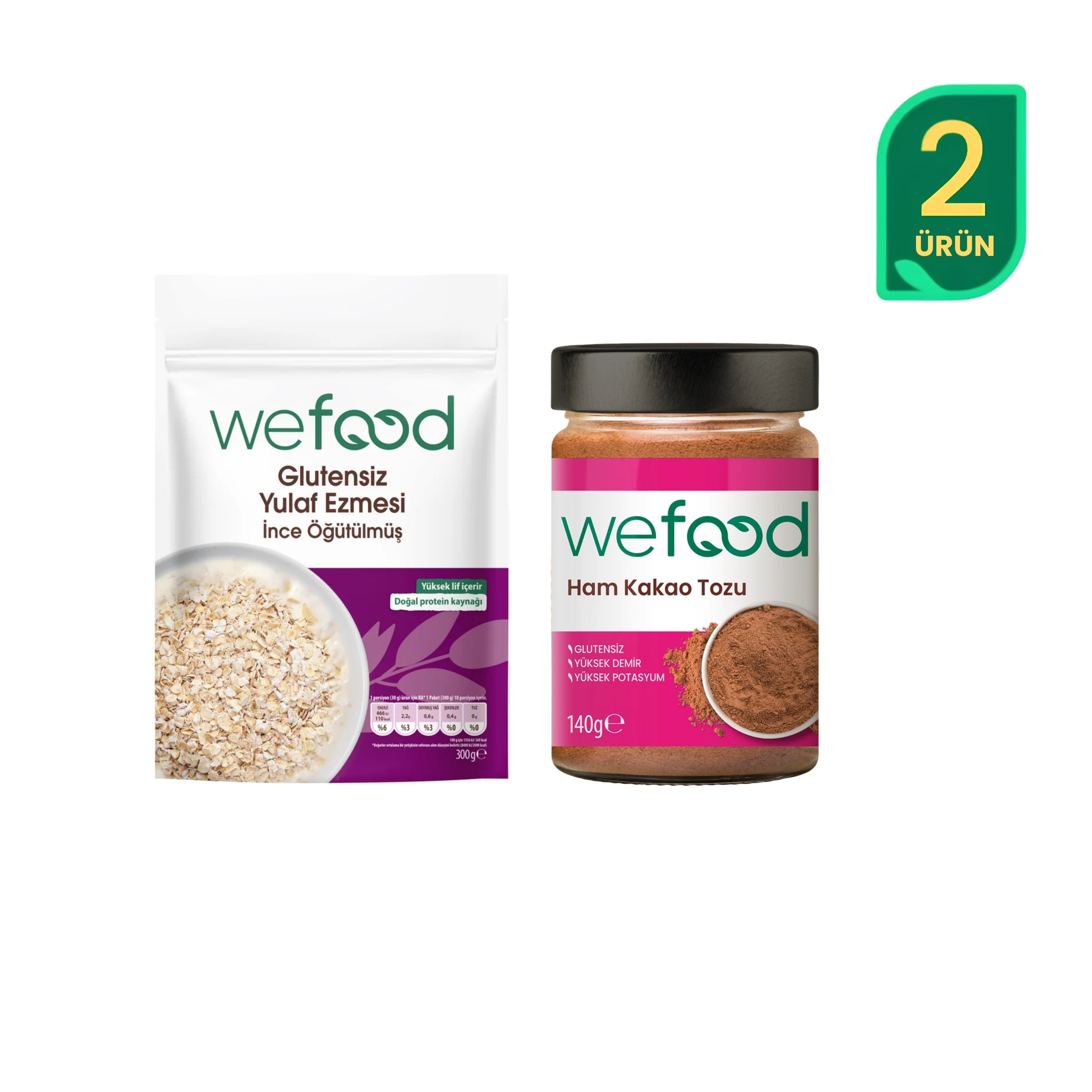 Wefood Ham Kakao Tozu 140 gr+ Wefood Glutensiz İnce Öğütülmüş Yulaf Ezmesi 300 gr