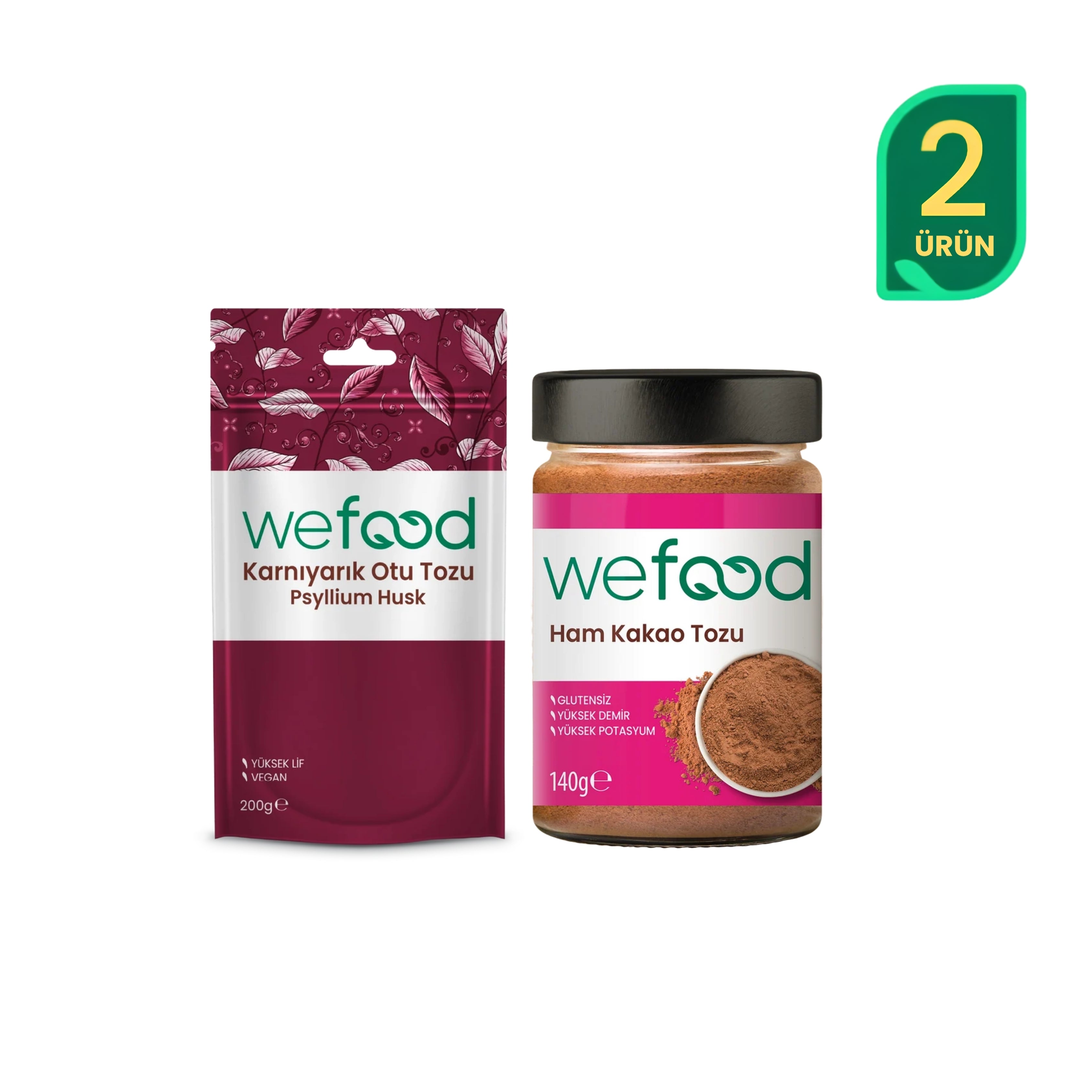 Wefood Ham Kakao Tozu 140 gr+ Wefood Organik Karnıyarık Otu Tozu 200 gr
