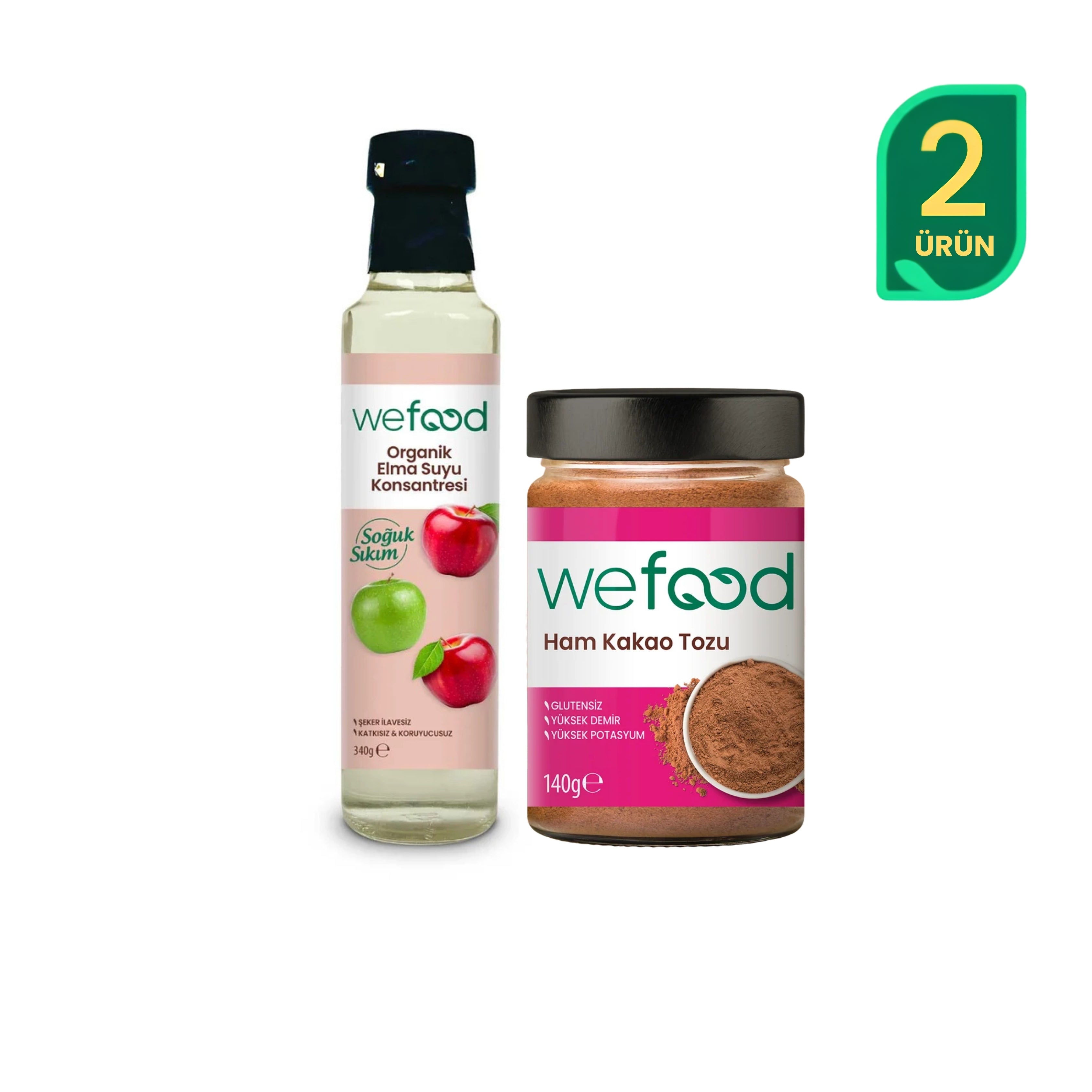 Wefood Ham Kakao Tozu 140 gr + Wefood Organik Elma Suyu Konsantresi 340 gr