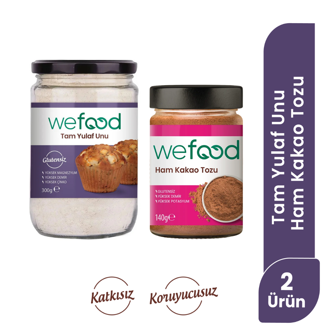 Wefood Ham Kakao Tozu 140 gr + Wefood Glutensiz Tam Yulaf Unu 300 gr