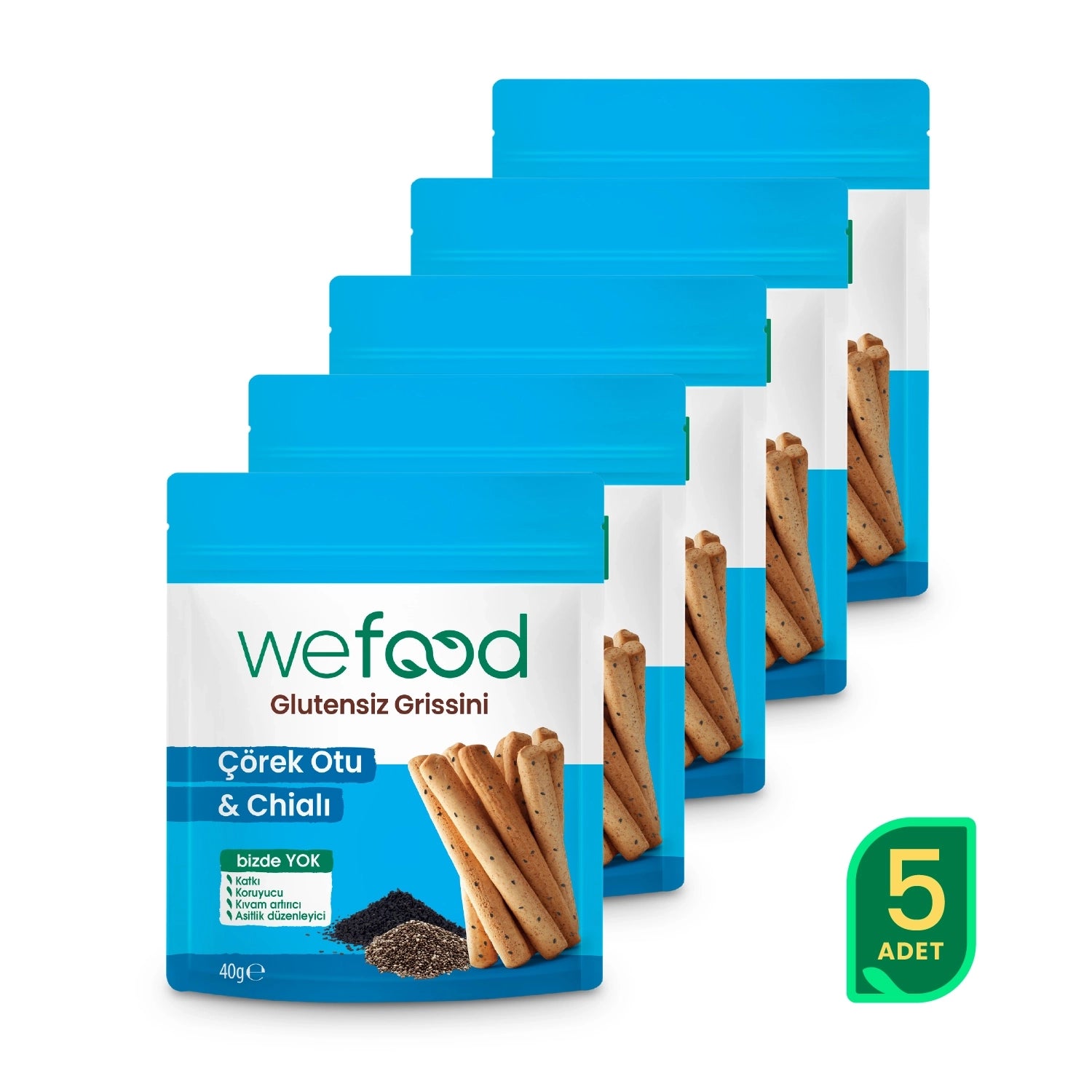Wefood Glutensiz Grissini Çörekotu & Chia 40 g 5'li