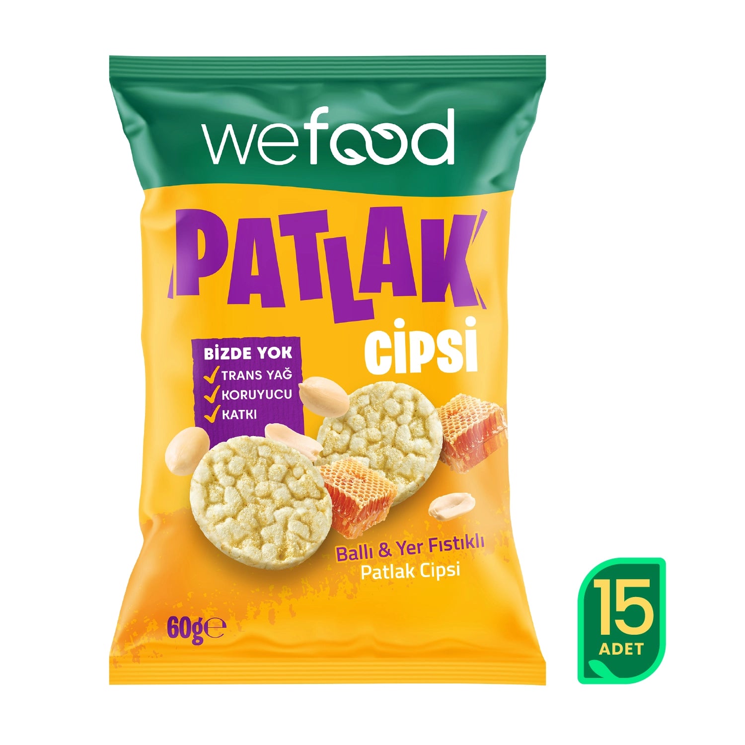Wefood Ballı & Yer Fıstıklı Patlak Cipsi 60 g 15'li