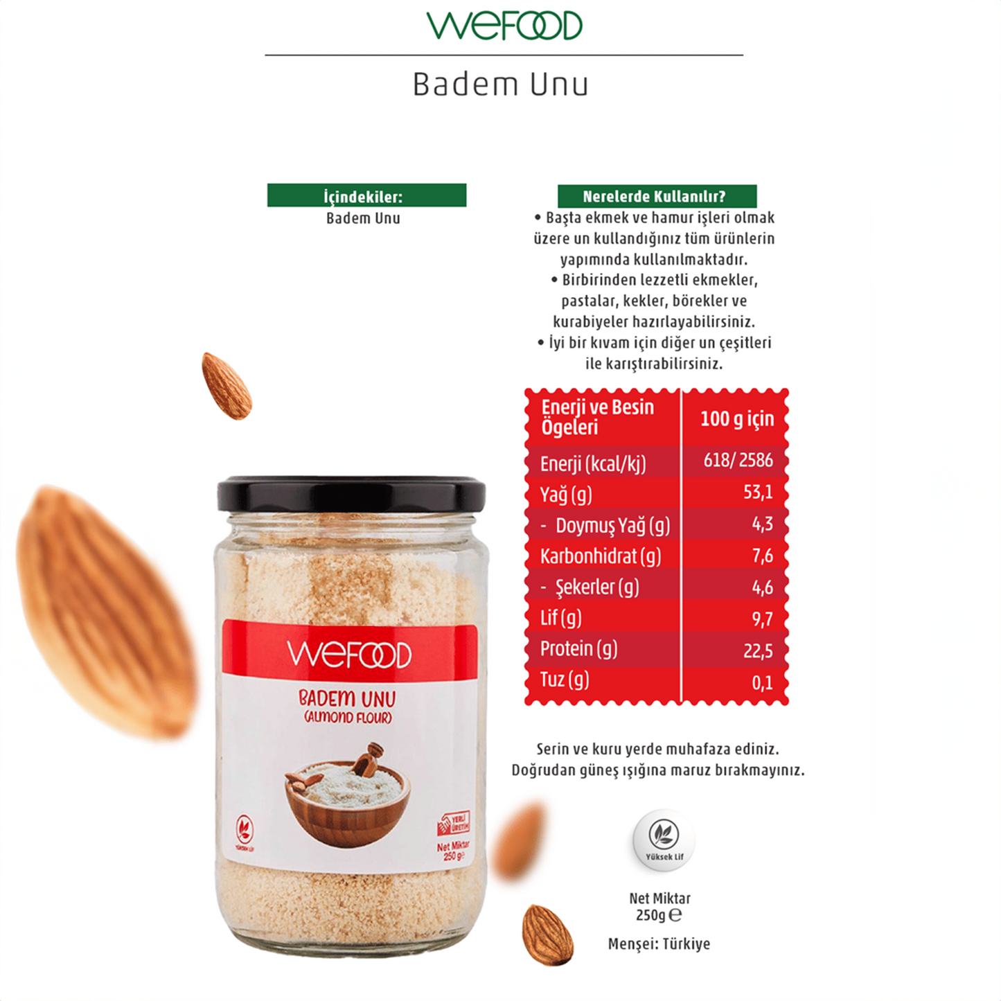 Wefood Glutensiz Badem Unu 250 gr