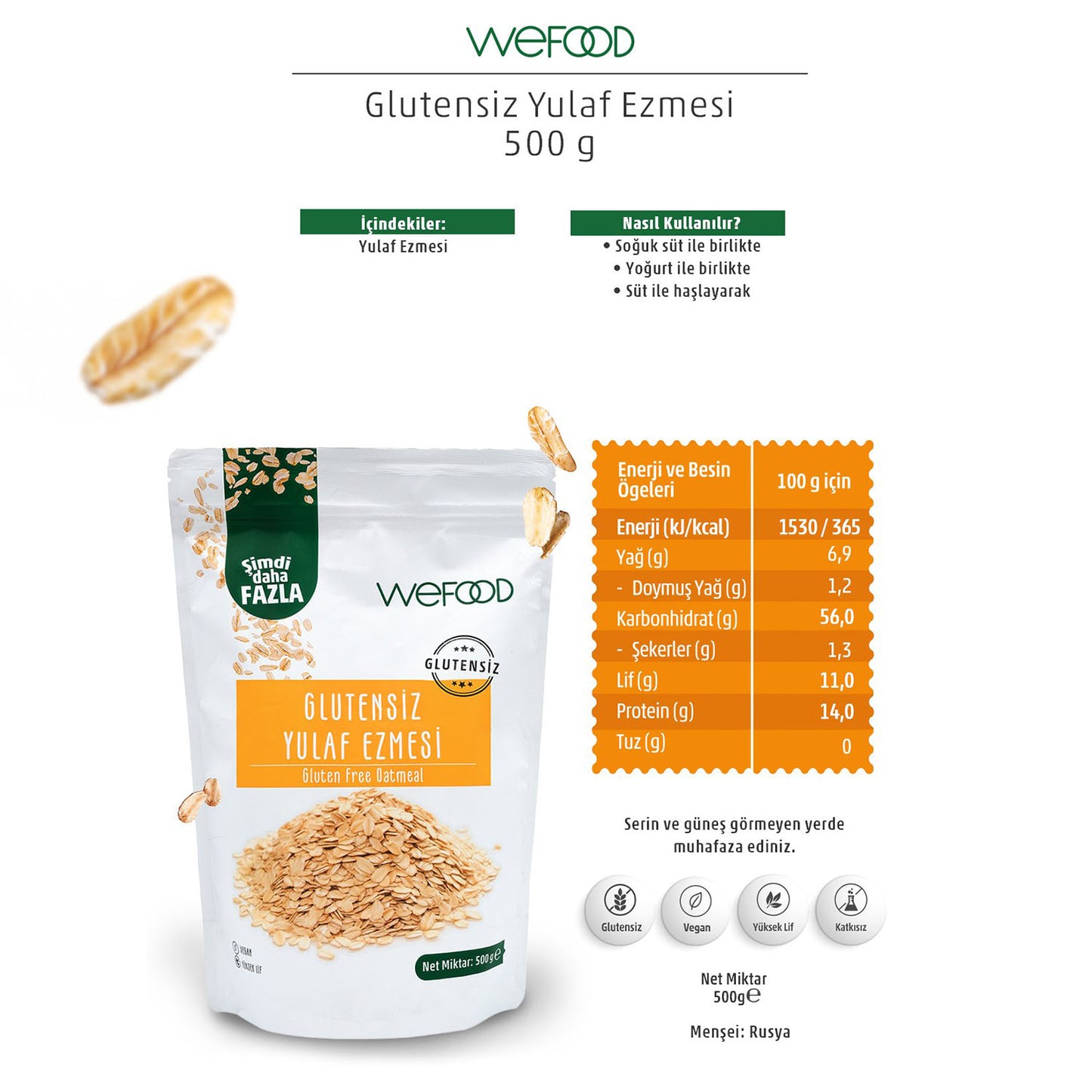 Wefood Glutensiz Yulaf Ezmesi 500 gr