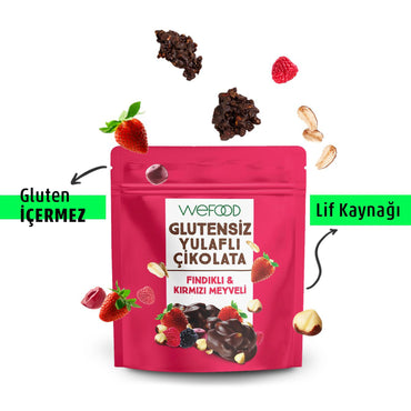 Wefood Glutensiz Yulaflı Çikolata Fındıklı & Kırmızı Meyveli 40 gr