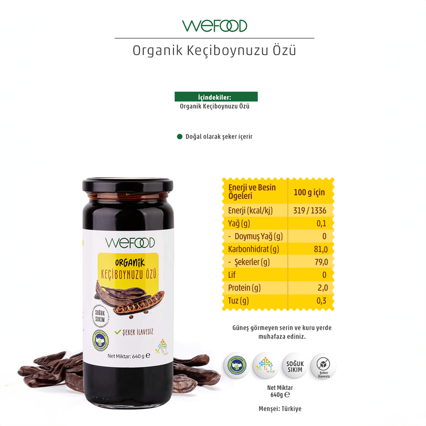 Wefood Organik Keçiboynuzu Özü 640 gr (Soğuk Sıkım)