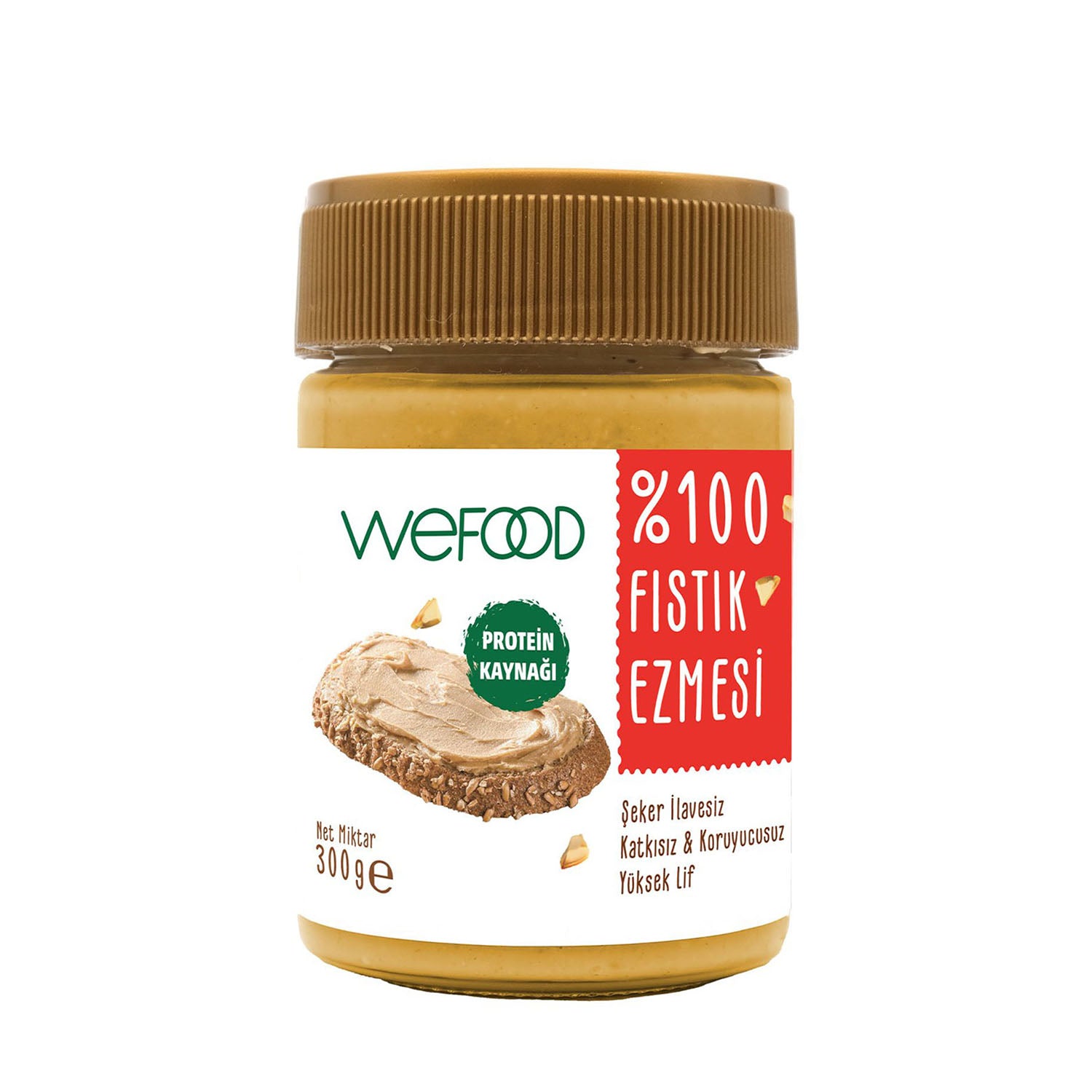 Wefood Şekersiz Sade %100 Fıstık Ezmesi 300 gr 3'lü