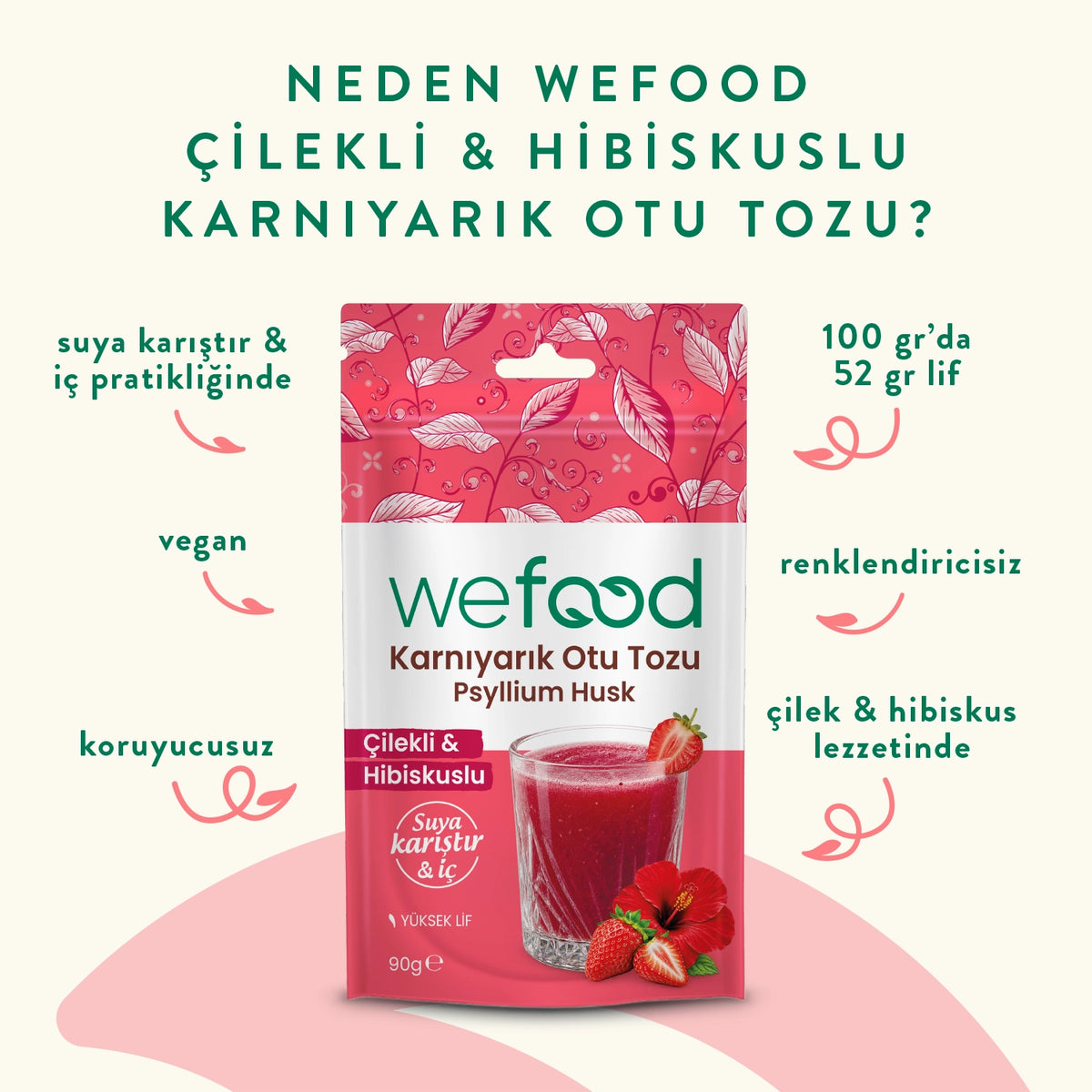 Wefood Hibiskus & Çilekli Karnıyarık Otu Tozu 90 g