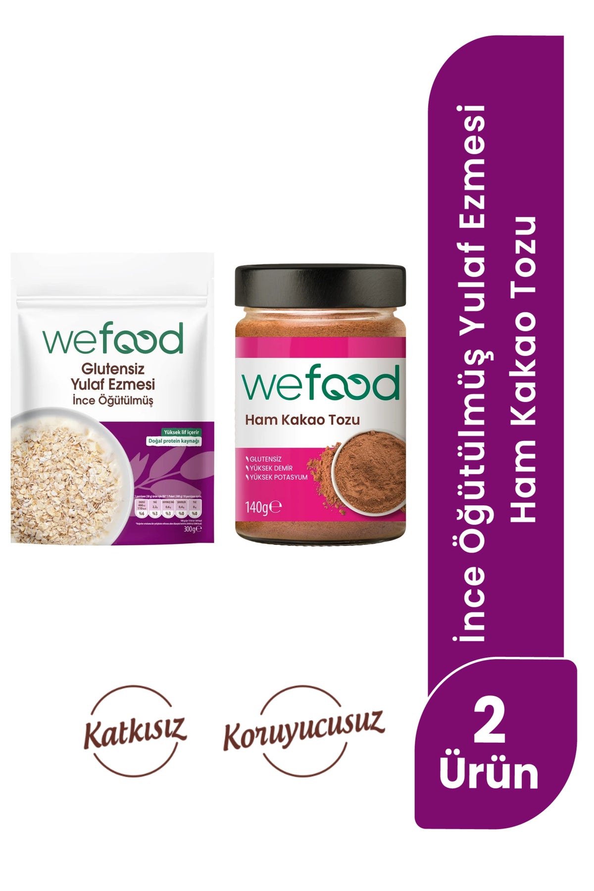Wefood Ham Kakao Tozu 140 gr+ Wefood Glutensiz İnce Öğütülmüş Yulaf Ezmesi 300 gr