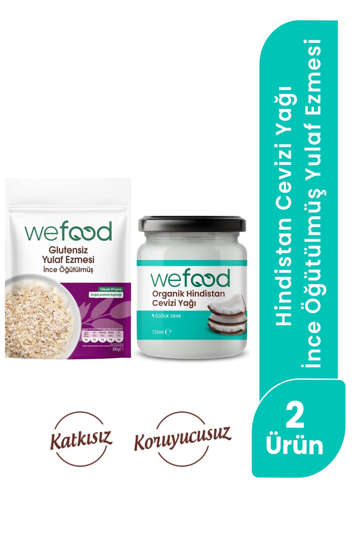 Wefood Organik Hindistan Cevizi Yağı 150 ml + Wefood Glutensiz İnce Öğütülmüş Yulaf Ezmesi 300 gr