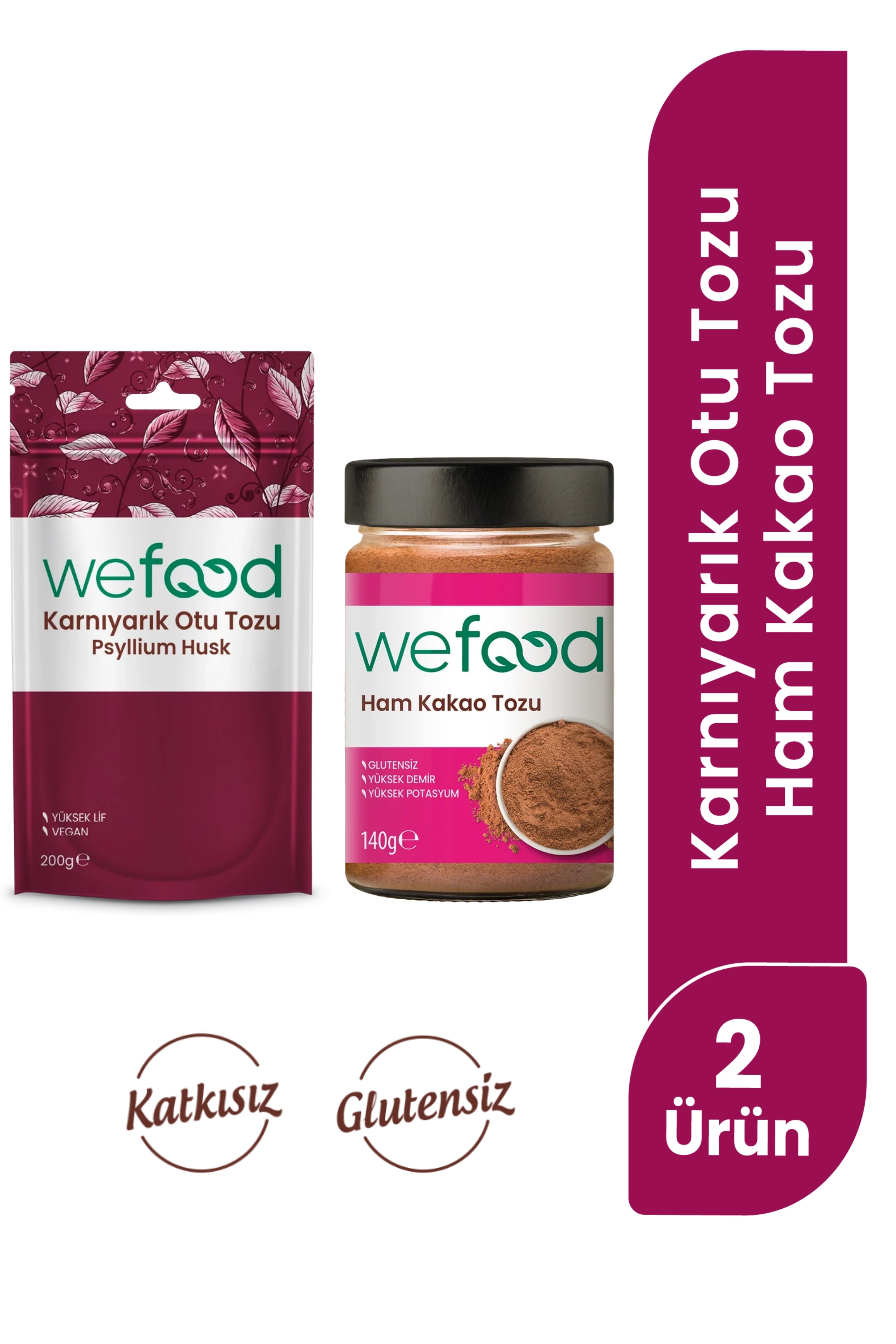 Wefood Ham Kakao Tozu 140 gr+ Wefood Organik Karnıyarık Otu Tozu 200 gr
